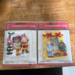 Vintage 195 Christmas Photo Frame ornaments set of 2